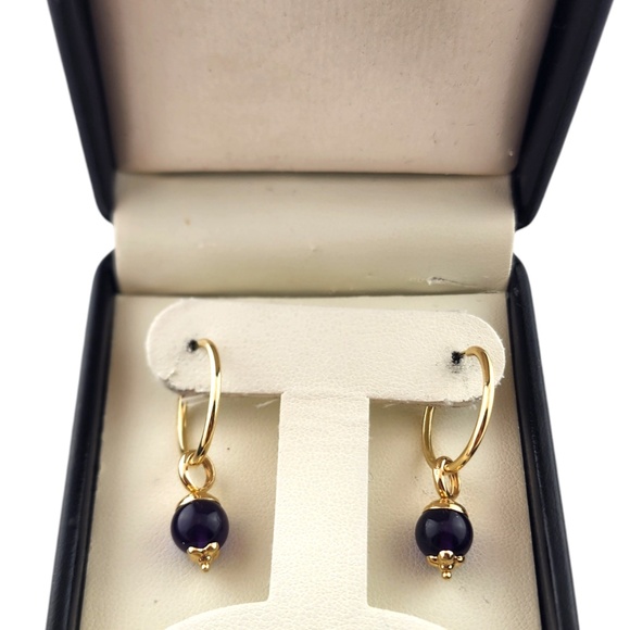 14 Karat Yellow Gold Purple Bead Hoop Earring Enhancers #18568 - Picture 6 of 6
